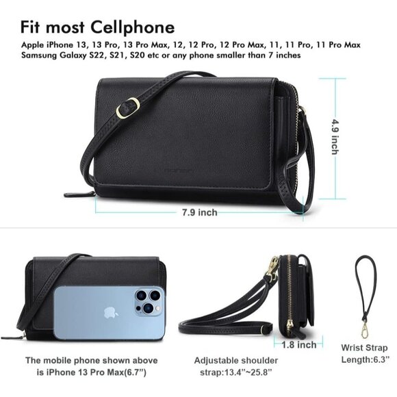 Women’s 01-black Leather Imported Zipper Purses Crossbody Bag - Picture 7 of 8